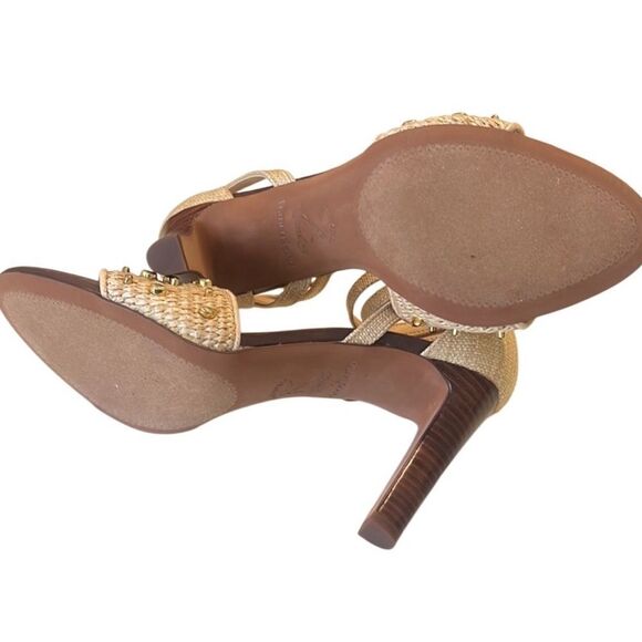 Franco Sarto Eleanor Beige and Gold Studded Ankle Strap Heels Size 10 NWOB - Picture 9 of 10